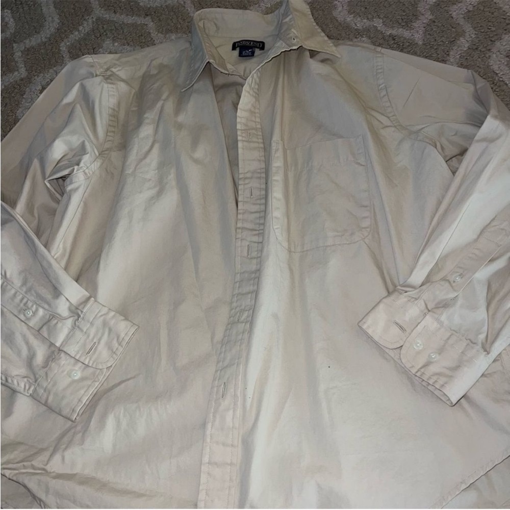 Lands' End Khaki Button-Up Shirt - XL